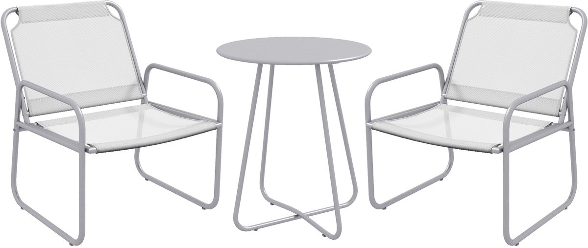 Gutent Loungesets - Bistroset - 3 Delig - 1 Tafel - 2 Stoelen - Zitgroep - Mesh - Lichtgrijs