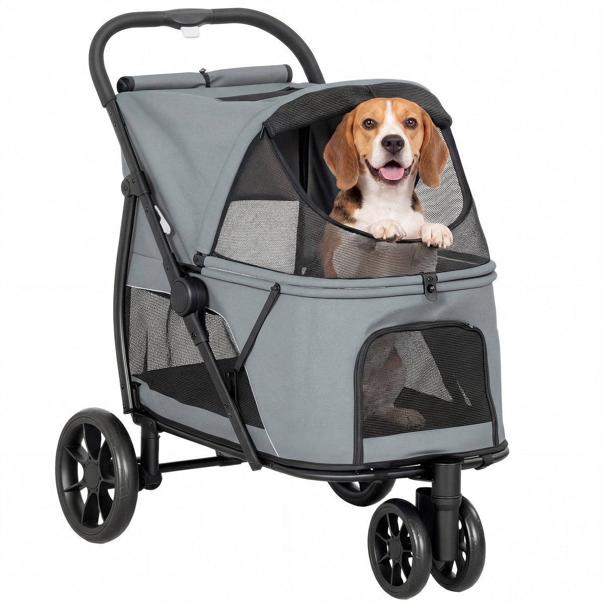 Hondenbuggy Inklapbaar – Tot 20 kg – Lichtgewicht – Met wasbaar zitkussen – Grijs