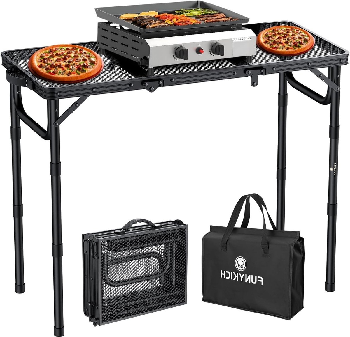 Draagbare BBQ Tafel voor Buiten, Verstelbare Vouwbare Grill Tafel, Lichtgewicht Aluminium 