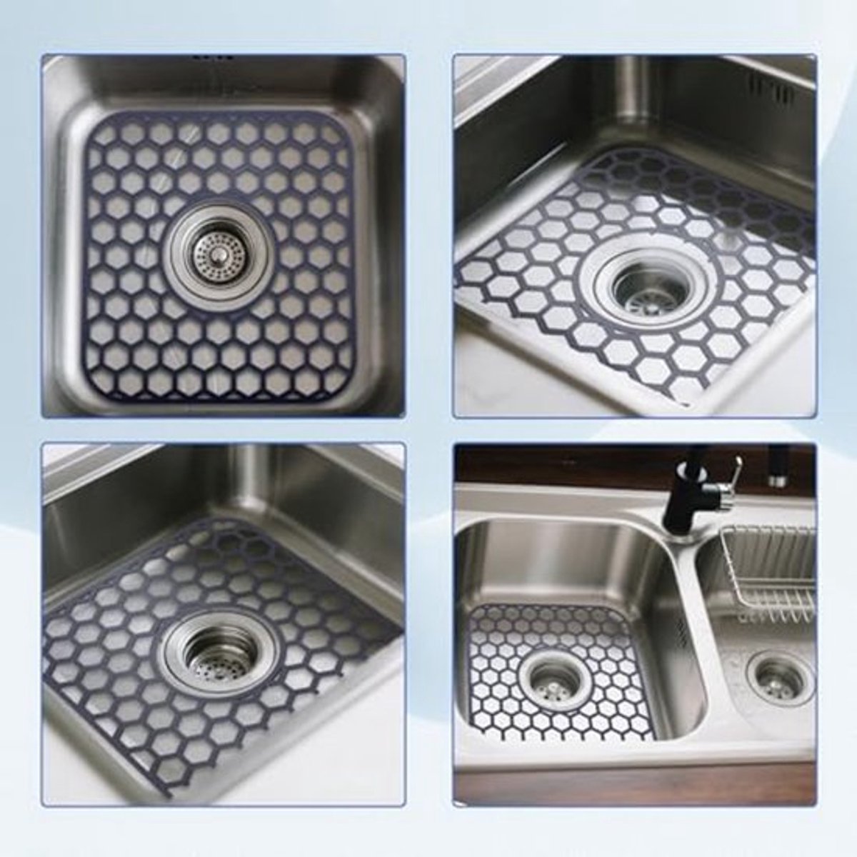 2 stuks gootsteenbeschermers voor de keuken, 31,5 x 29,2 cm hittebestendige siliconen gootsteenmat met honingraatvormige afvoerpads, vaatwasmachinebestendig voor de bodem van porseleinen en roestvrijstalen gootsteen (grijs)