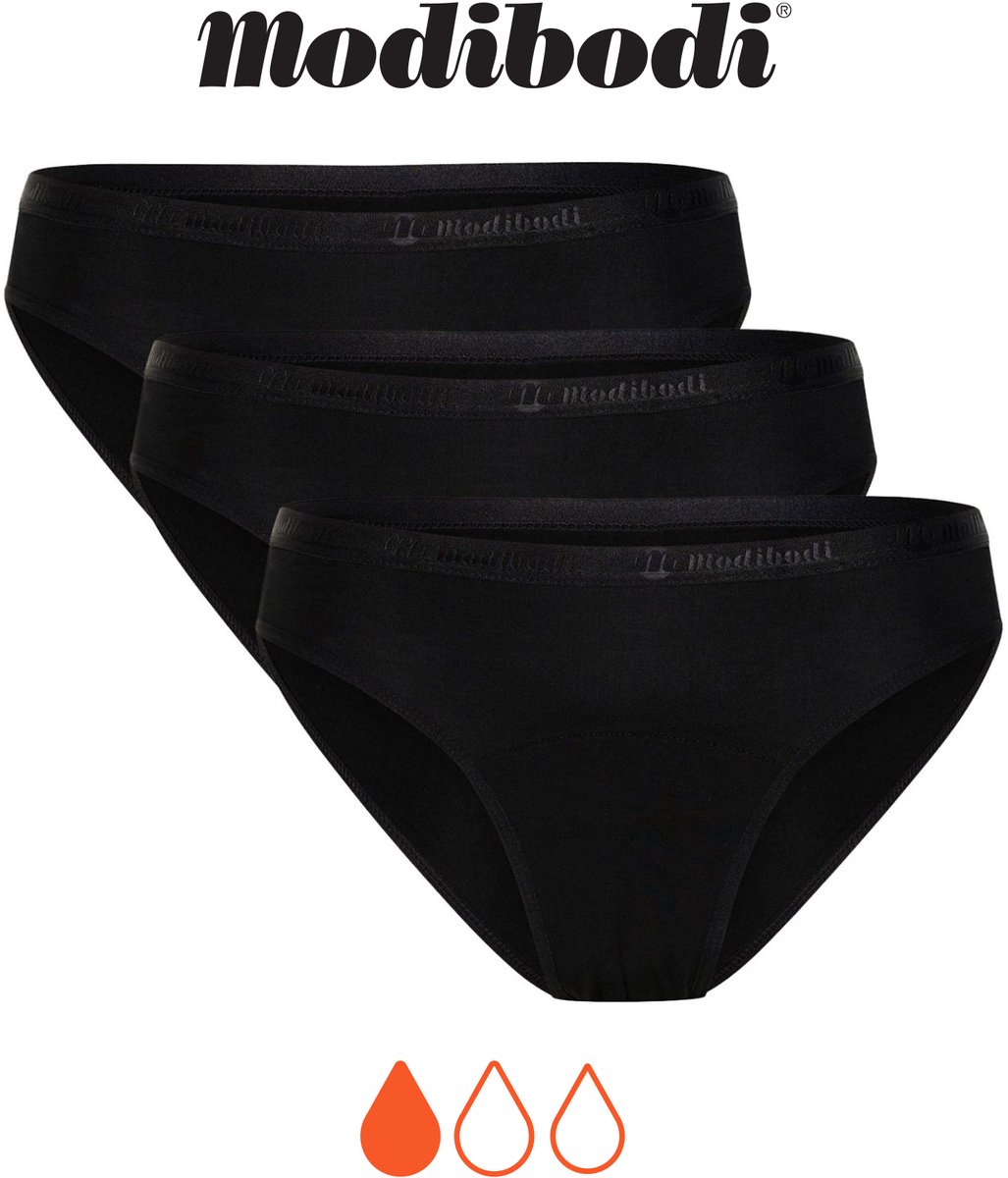 Modibodi Menstruatie Ondergoed Licht Absorberend Lekvrij Dames Klassieke Bikinislip 3 Pack Zwart 38