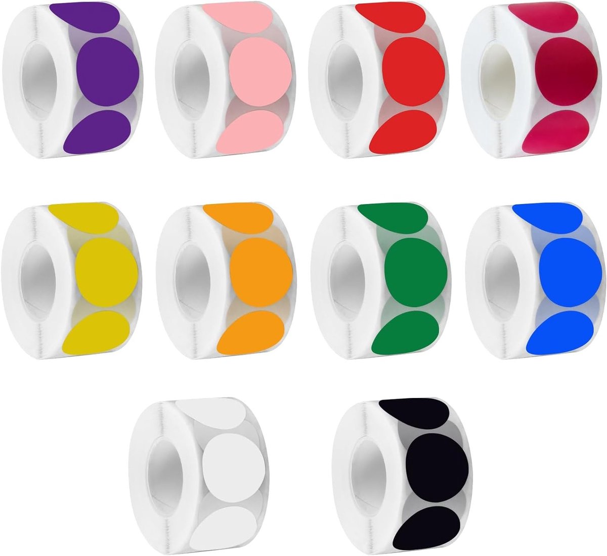 Kleurige ronde stickers van 25 mm, 5000 stuks in 10 rollen, zelfklevende labels voor markering en organisatie