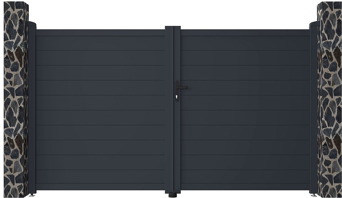 Vente-unique Gemotoriseerde draaipoort van aluminium antraciet - L305 x 181cm - NAZARIO