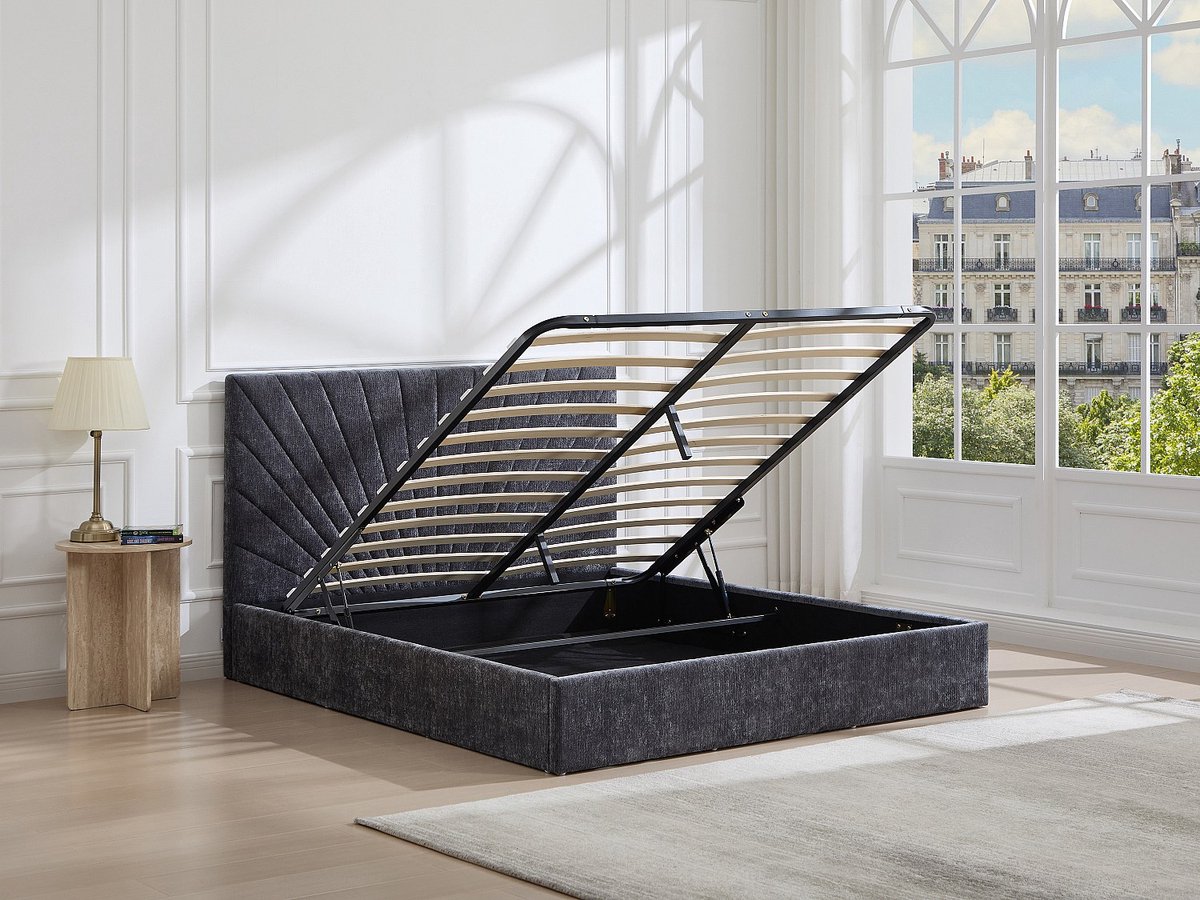 Vente-unique Bed met opbergruimte stof antracietgrijs 180 x 200 cm (Super King Size Bed)