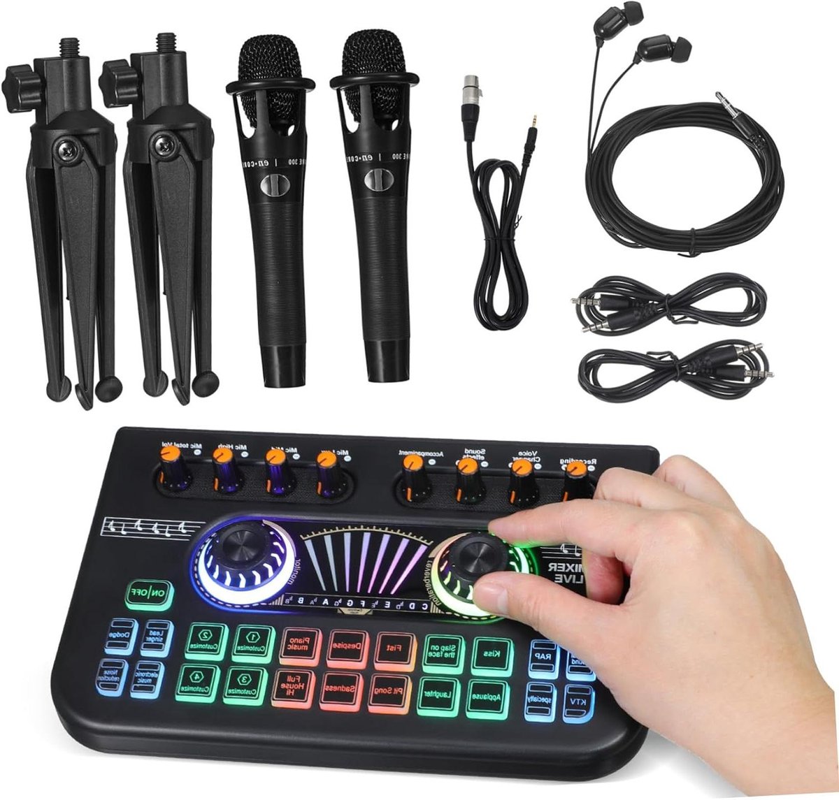 Podcast Kit - Opnameapparatuur - Streaming Opnames - Dubbele Microfoons - 21 cm - Zwart