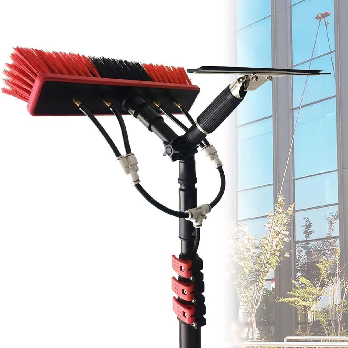 Raamreinigingsapparatuur - Telescoopsteel Reiniger - Hoge Ramen Wassen - Watersproei Functionaliteit - 5.4 Meter Lengte - Zilver
