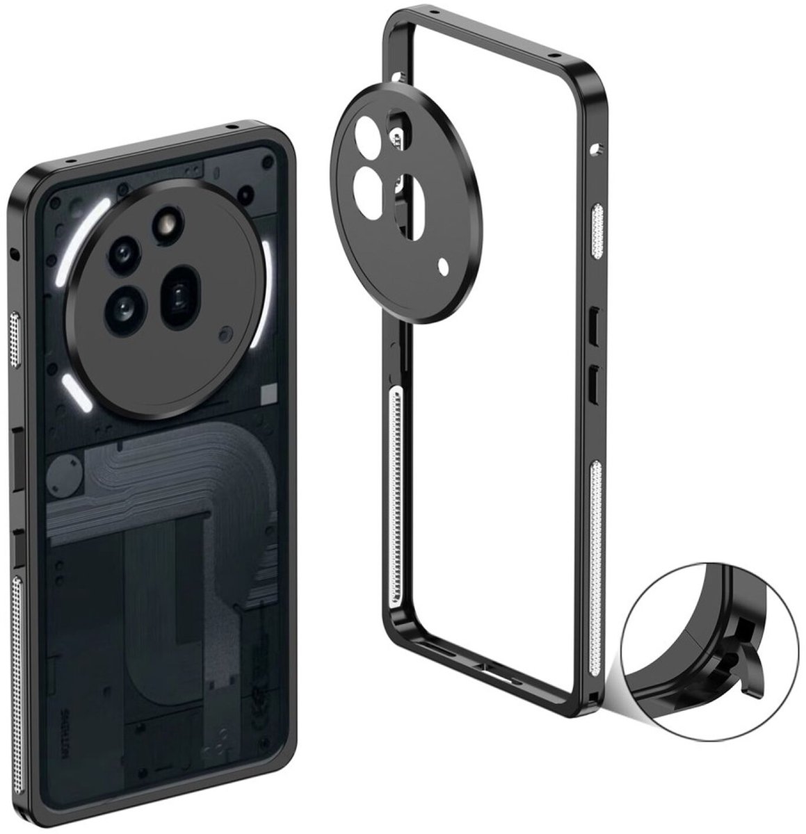 Metalen Hoesje Frame met Camera Protector Geschikt voor de Nothing Phone (3a) Pro - Zwart