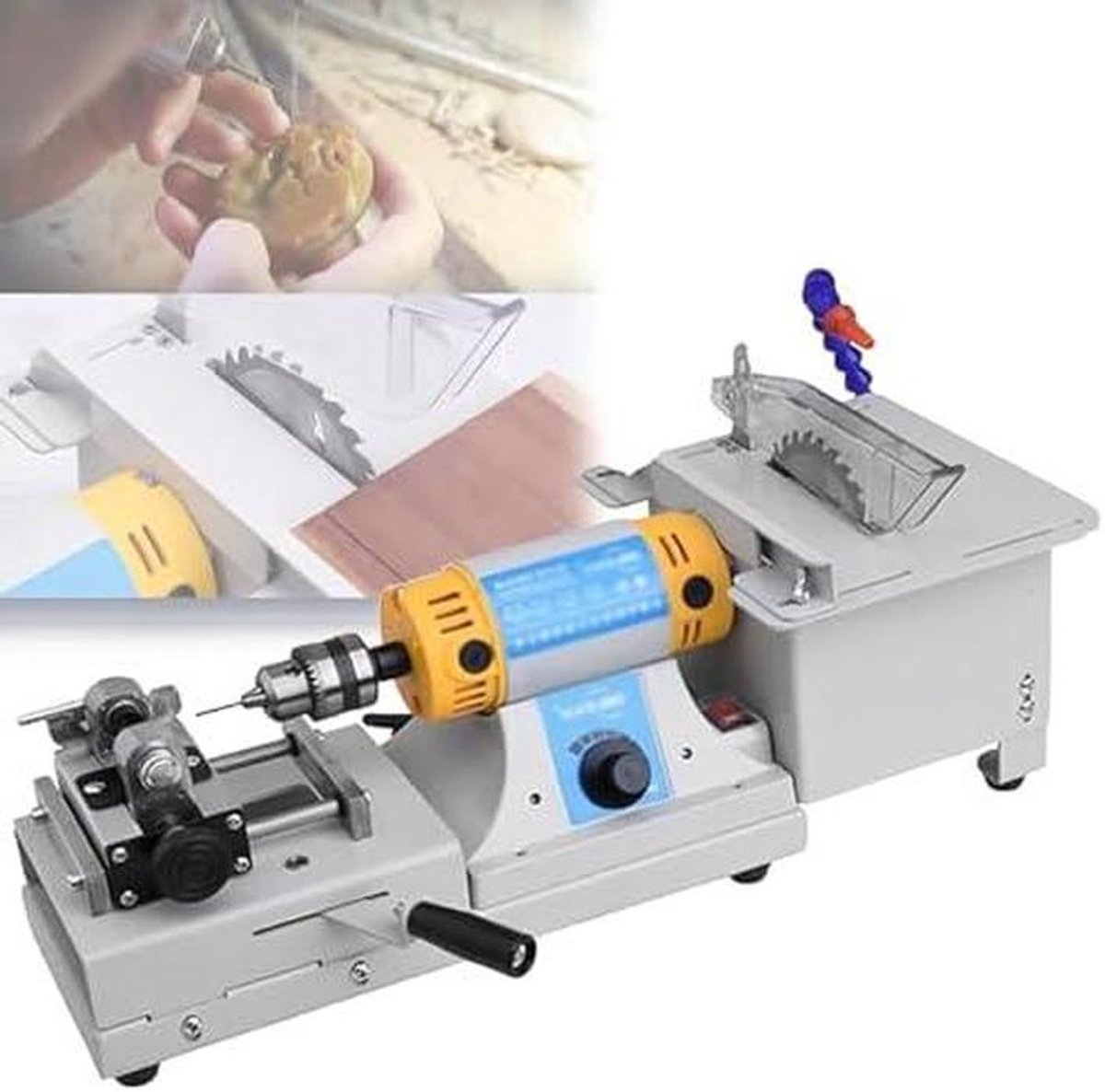 Polijstmachine Edelstenen - Draaibank Tafelmodel - Slijpen Boren Graveren - Instelbare Snelheid - 750W Motor - Metaal