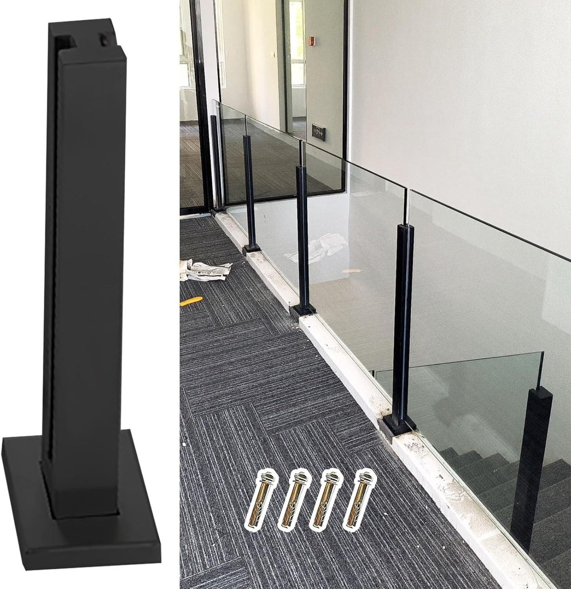 Glazen Balustrade Paal - Leuninghouder - Veiligheid Binnen - Roestvrij Staal - Middenpaal - Zwart