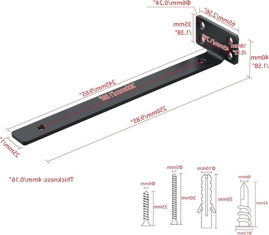 Set van 4 stevige metalen hoeksteunen voor planken, 25 cm, 70 kg draagvermogen, ideaal voor opslag en organisatie — afbeelding 5