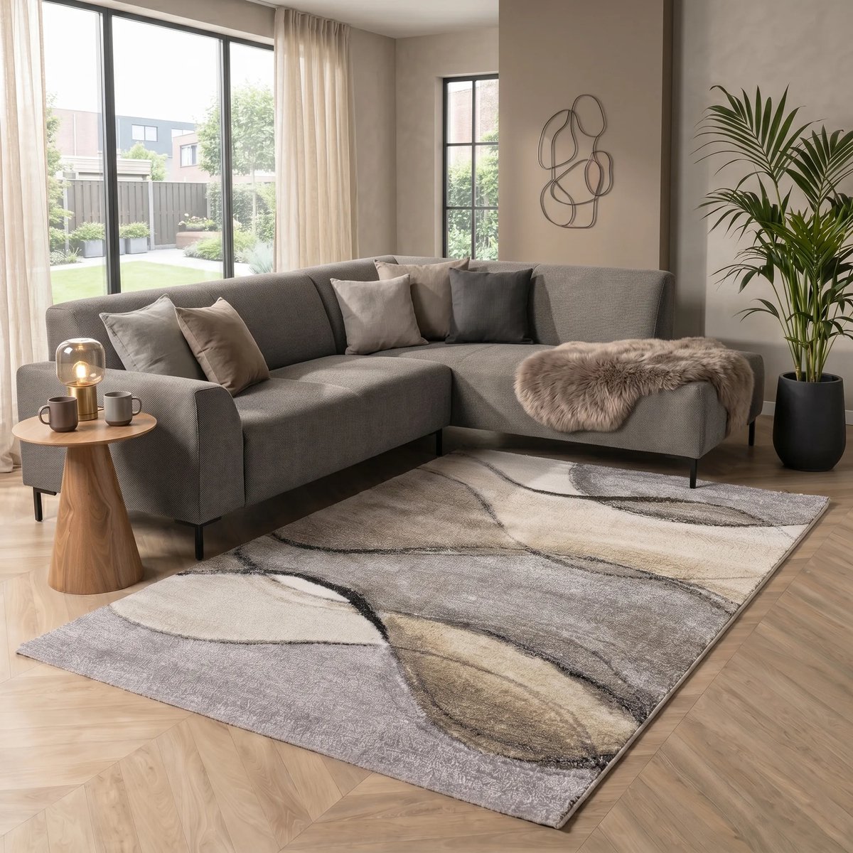 Flycarpets Belos Modern vloerkleed - Beige / Grijs / Taupe - 200x280 cm - Laagpolig Tapijt Woonkamer