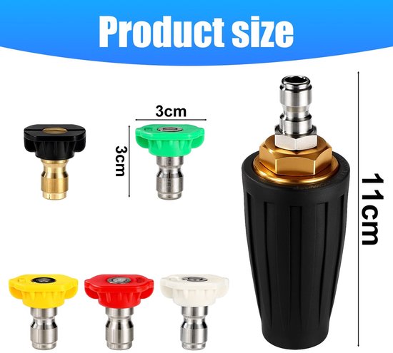 SnelShoppen - Lyreh Turbo Spraykop Hogedrukreiniger, Premium 360 Graden Draaibare Spraykop met 5 Hogedrukreiniger Tips, Praktische Accessoires voor Au van Snelshoppen — afbeelding 3