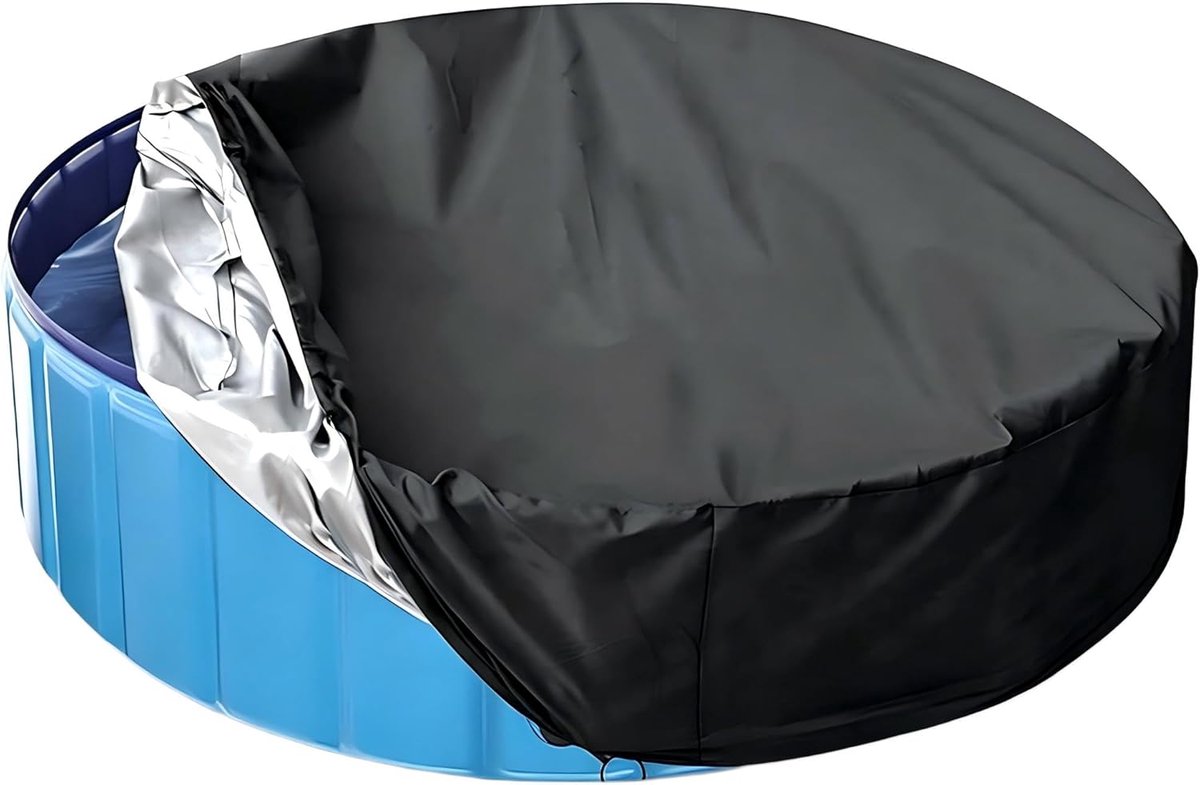 Zwembadhoes - stofhoes - rond - waterdicht en UV-bestendig - met trekkoord - opvouwbaar - winddichte badhoes, geschikt voor buitenbaden voor huisdieren, zwart - 200x30 cm