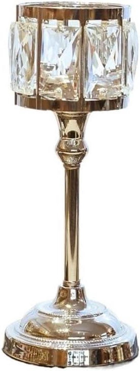 Glazen Kandelaar - Kaarsenhouder Decoratie - Romantische Sfeer Creëren - Klassieke Ouderwetse Schoonheid - M - Zilver