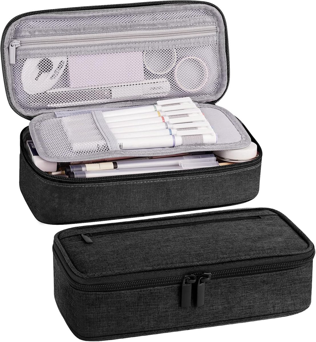 VHV - Pennenetui - Etui school - Pennenzak groot - Grote etui met rits - Pennenmap organizer - Schrijfwaren etui - Etui met vakken - Opbergetui voor pennen - Voor school - Voor kantoor - Voor studie