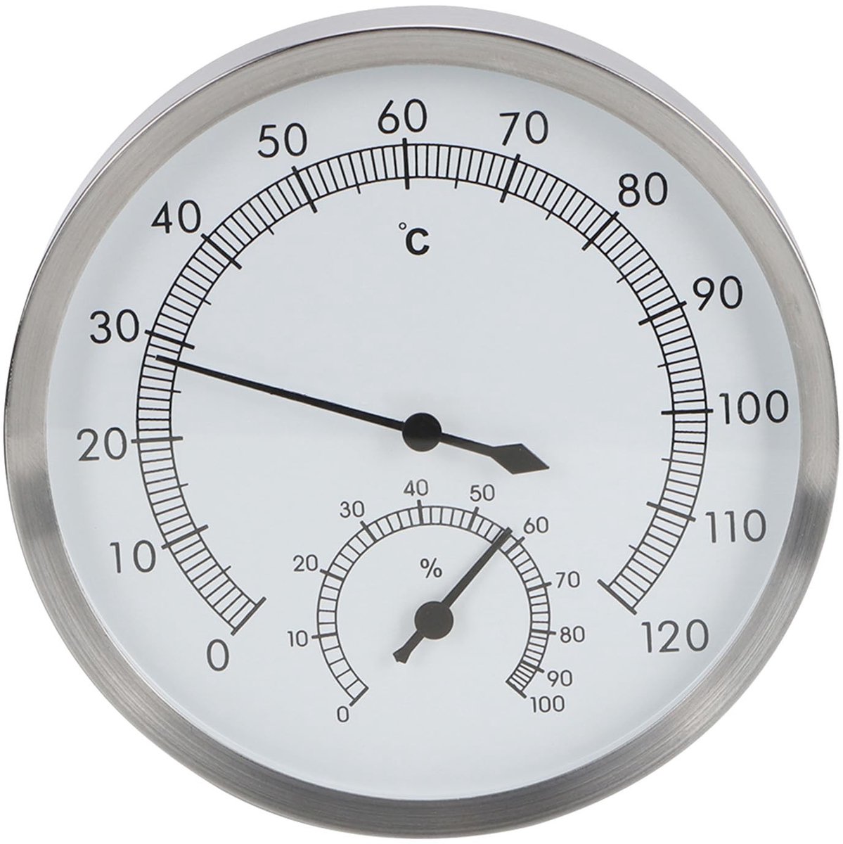 Dailygoods- Thermo-hygrometer 2-in-1 - Sauna Thermometer - Hygrometer - Roestvrij Staal - Temperatuur 10-120°C - Vochtigheid 0-100%
