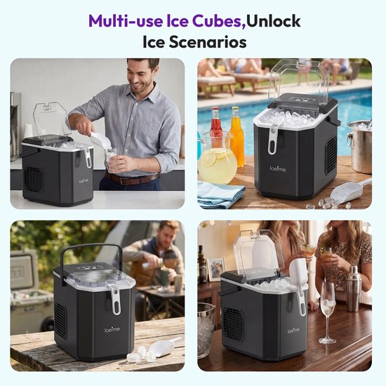 Hutjemutje - ijsblokjesmachine - ijsmachine - ijsblokjesmaker - 0,8L - 12kg/24 uur - ijsmand & ijsschep - zelfreinigingsfunctie - zwart — afbeelding 3