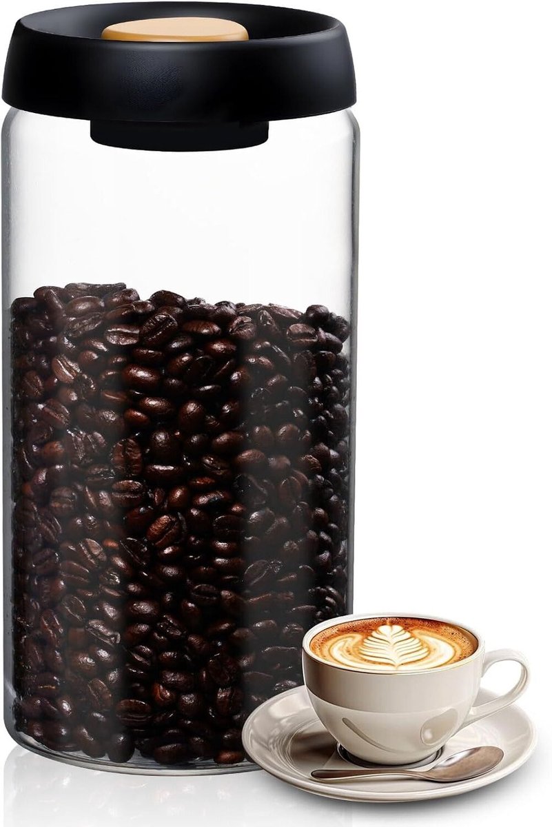 QTTVBTNA - Luchtdichte voorraadpot - Vacuüm - 1.8L - Voorraadpotten met deksel - Koffiepot Luchtdicht - Koffie voorraadpot - Voorraadpot Met Vacuümdeksel - Voor koffie, thee, suiker, muesli, noten en cacao - 1 Stuk