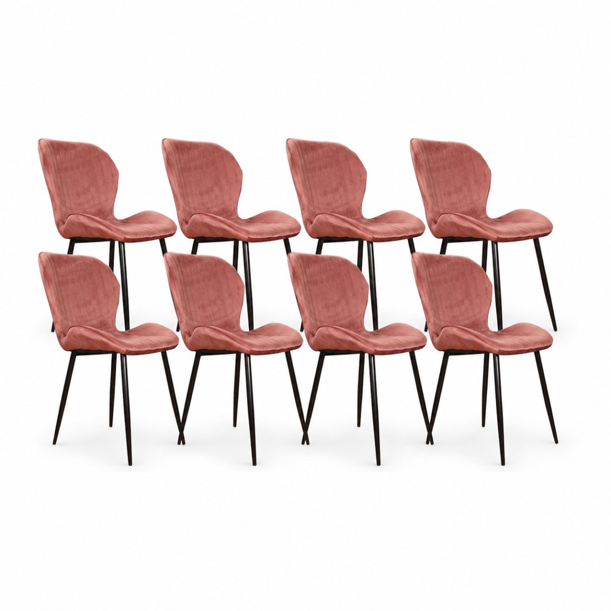 DS4U® - Giulia eetkamerstoel - Set van 8 - Roze - Velvet - Zwart metalen poten