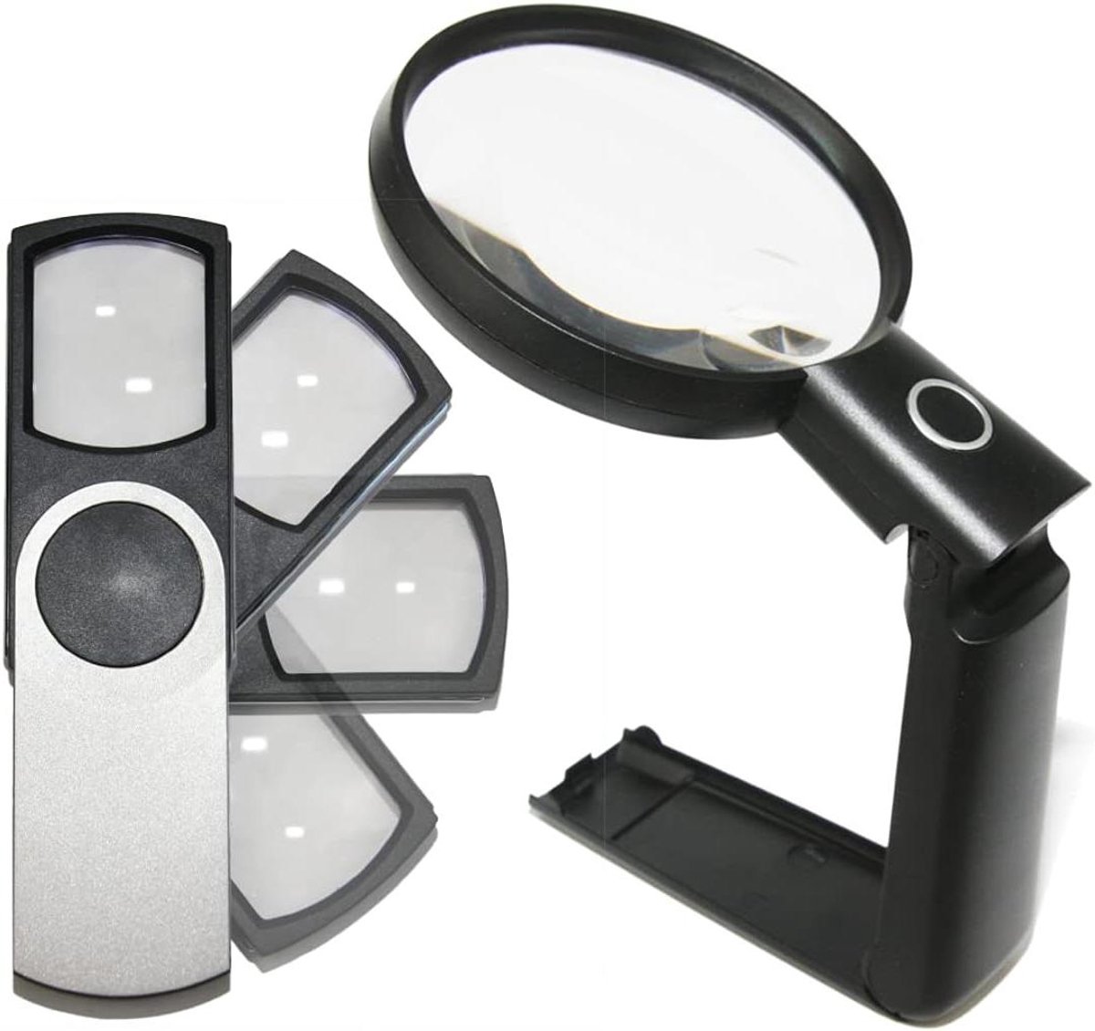 Leesloep Set - Vergrootglas met licht - Lezen en hobby - Handsfree tafelloep - 2x en 4x vergroting - Zwart