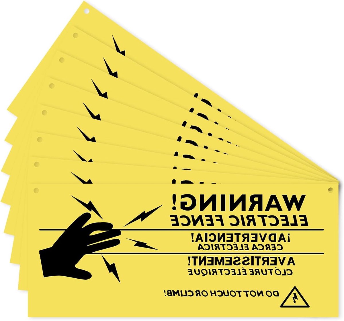 SnelShoppen - 8x Elektrische Omheining Waarschuwingsborden - Gele Plastic Signalen - 26x11cm - Dubbelzijdige Gevarenborden voor Boerderij, Tuin en Vei