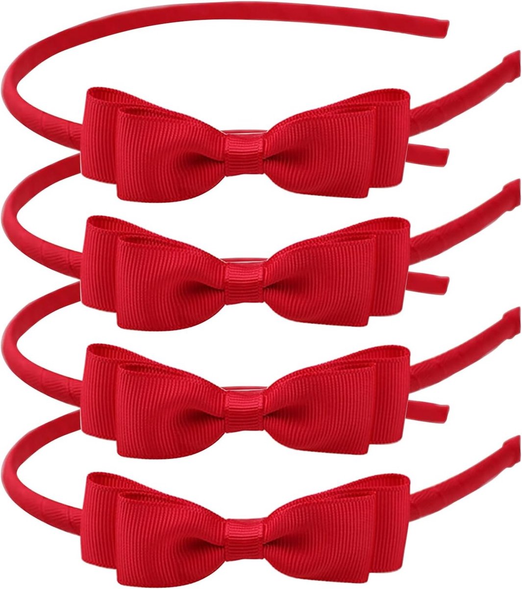 Set van 4 Rode Haarbanden met Strik - Haaraccessoires voor Meisjes en Kinderen, Perfect voor Makeup en Feestjes