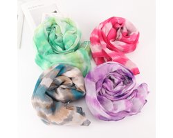 Set van 4 Zachte Katoen-Linnen Sjaals met Tie-Dye Print (180x90cm), Kleurrijke "Dopamine" Omslagdoeken voor Dames, Lichte & Warme Sjaals voor Alle Seizoenen
