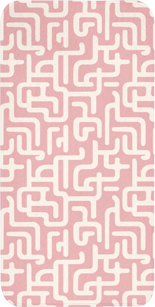 WC mat 60x120 cm - Antislip - Doolhofpatroon - Roze - Wit - Abstract - Toiletmat - Vloerma