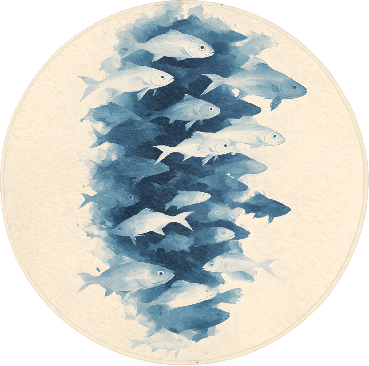 WC mat rond 70x70 cm - Antislip - Vissen - Minimalistisch - Blauw - Toiletmat - Vloermat -