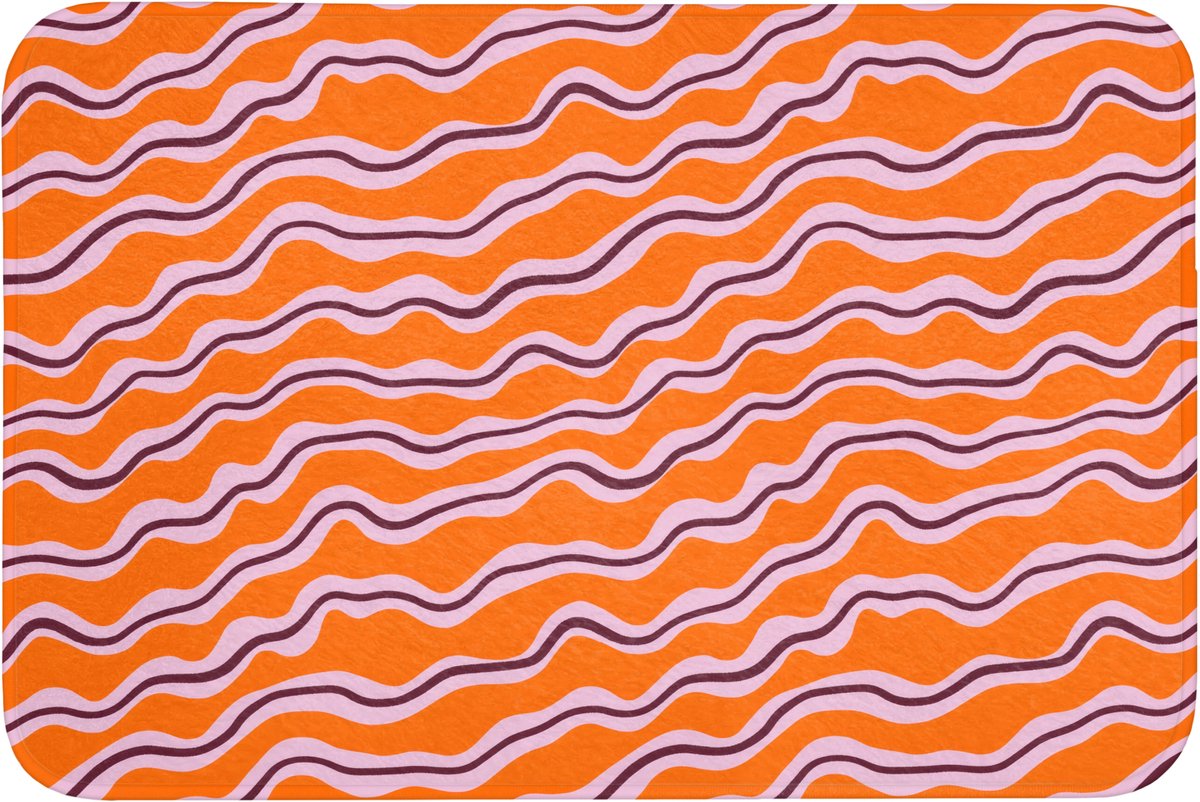 WC mat 90x60 cm - Antislip - Retro - Golvend - Oranje - Toiletmat - Vloermat - Douchemat -