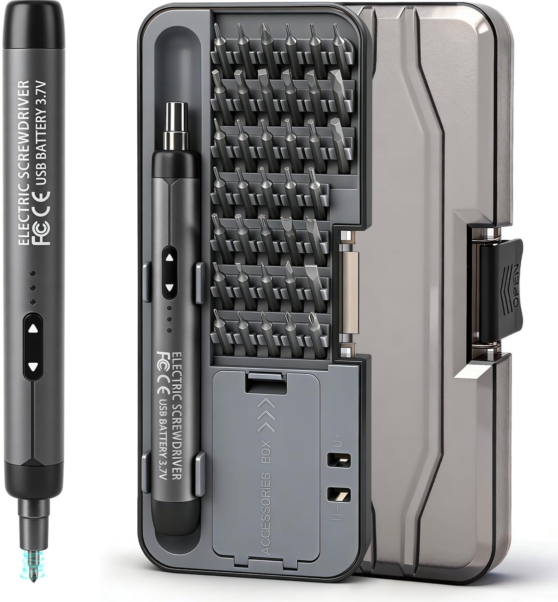 carmdering - Elektrischer Schraubendreher Set - Werkzeug Set - 46 in 1 Präzision mit 36 Bits - Magnetisch - Für Handy Uhr Reparatur