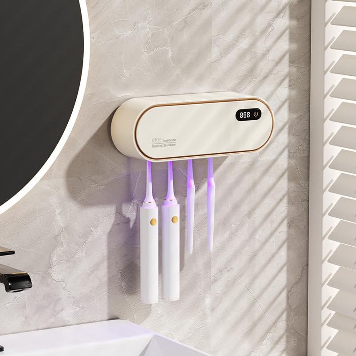 carmdering - Zahnbürsten Sterilisator - Badezimmer Zubehör - 1800mAh Wandmontage - UV Desinfektion & Trocknung - Für Familie
