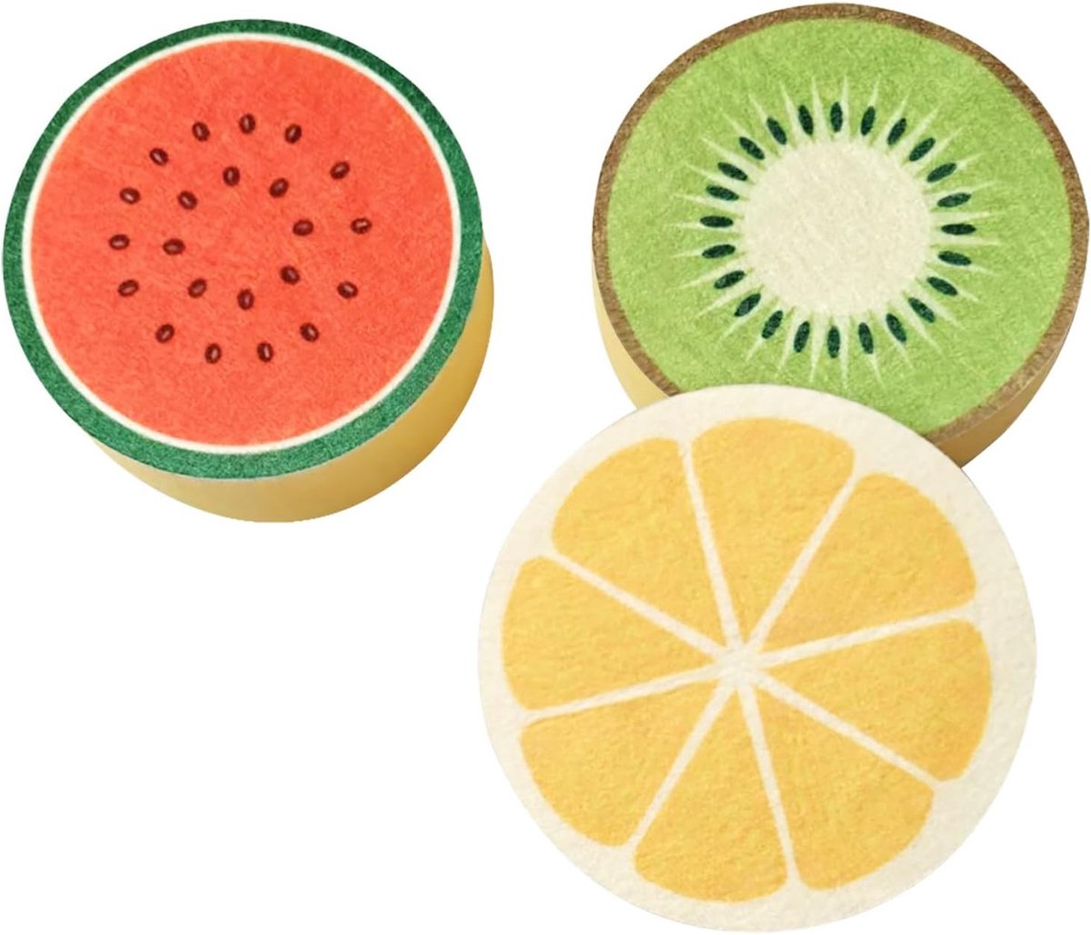 Set van 3 Fruitpatroon Spoelen, Kleurige Keuken Sponzen voor Afwas, Huishoudelijke Reiniging en Dagelijks Gebruik