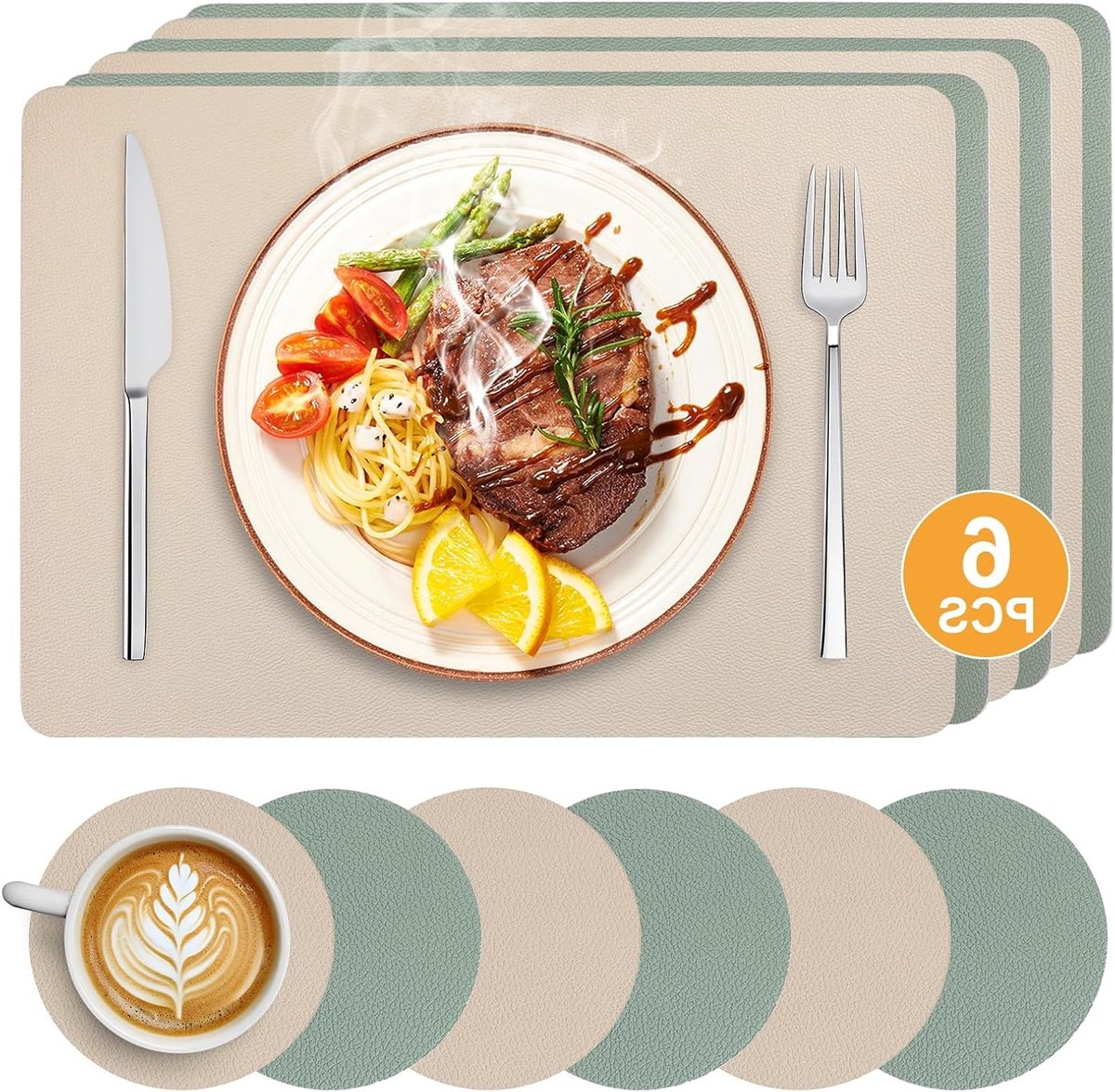Wasbare en afveegbare placemats in wit en groen voor een stijlvolle tafelsetting