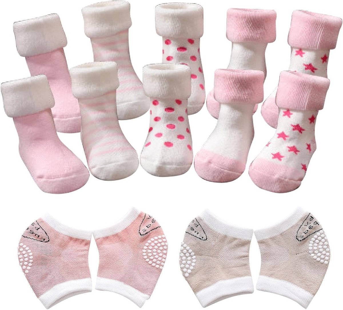 Set van 5 Winter Baby Sokken van Katoen - Thermisch, Antislip en Comfortabel voor 1-3 Jaar, Roze, Eén Maat