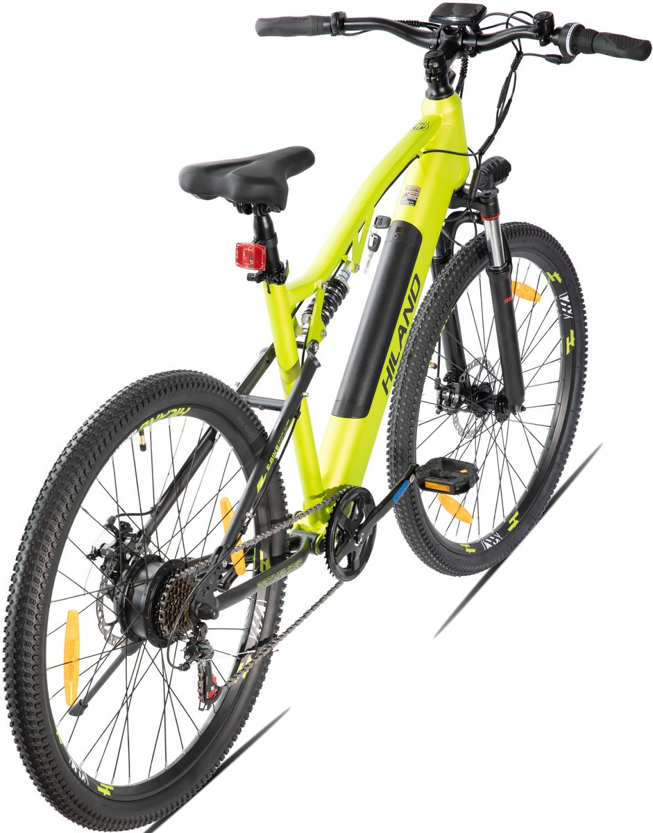 Hiland Spokane Elektrische Mountainbike - 27.5 Inch - Full Suspension - 250W Motor - Shimano 7 Versnellingen - Mechanische Schijfremmen - Groen thumbnail 6
