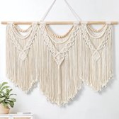 Macramé wandtapijt, groot, boho, geweven wandtapijt, bladeren, kwast, Boheems tapijt, katoenen touw, macramé, wanddecoratie voor slaapkamer, woonkamer, achtergrond (houten kralen)