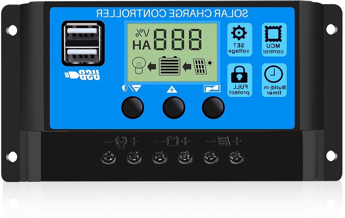 30A 12V/24V Solar Regulator met 5V Dual USB Poort, Timer Instelling en LCD Display voor Zonnepaneel Acculamp Verlichting