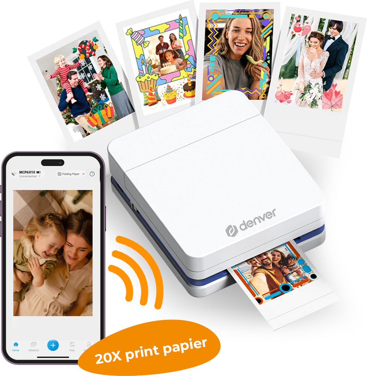 Denver Pocket Printer - Mobiele fotoprinter - Papier/Sticker/Magneet/Tattoo/Warmtepers printer - Incl. 20 printvellen - Bluetooth - MCP6010 — afbeelding 3