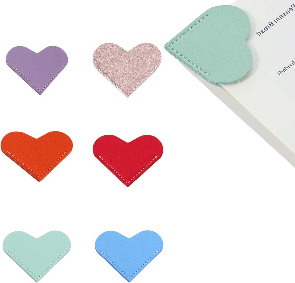 Set van 6 Lederen Hart Boekenleggers, Schattige Hoekpagina Boekenleggers, Persoonlijke Cadeaus voor Boekenliefhebbers en Boekenaccessoires