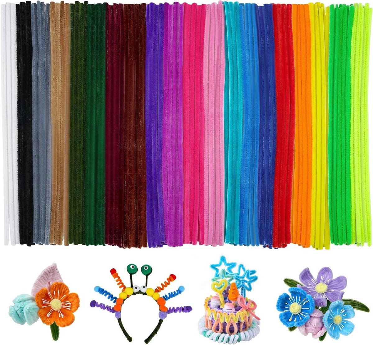 200 Stuks Pijpenragers voor Creatieve Knutselactiviteiten, 30 cm, Fluffy Staven in 20 Kleuren, Knutselaccessoires voor Handgemaakte Decoraties en Creatieve Projecten