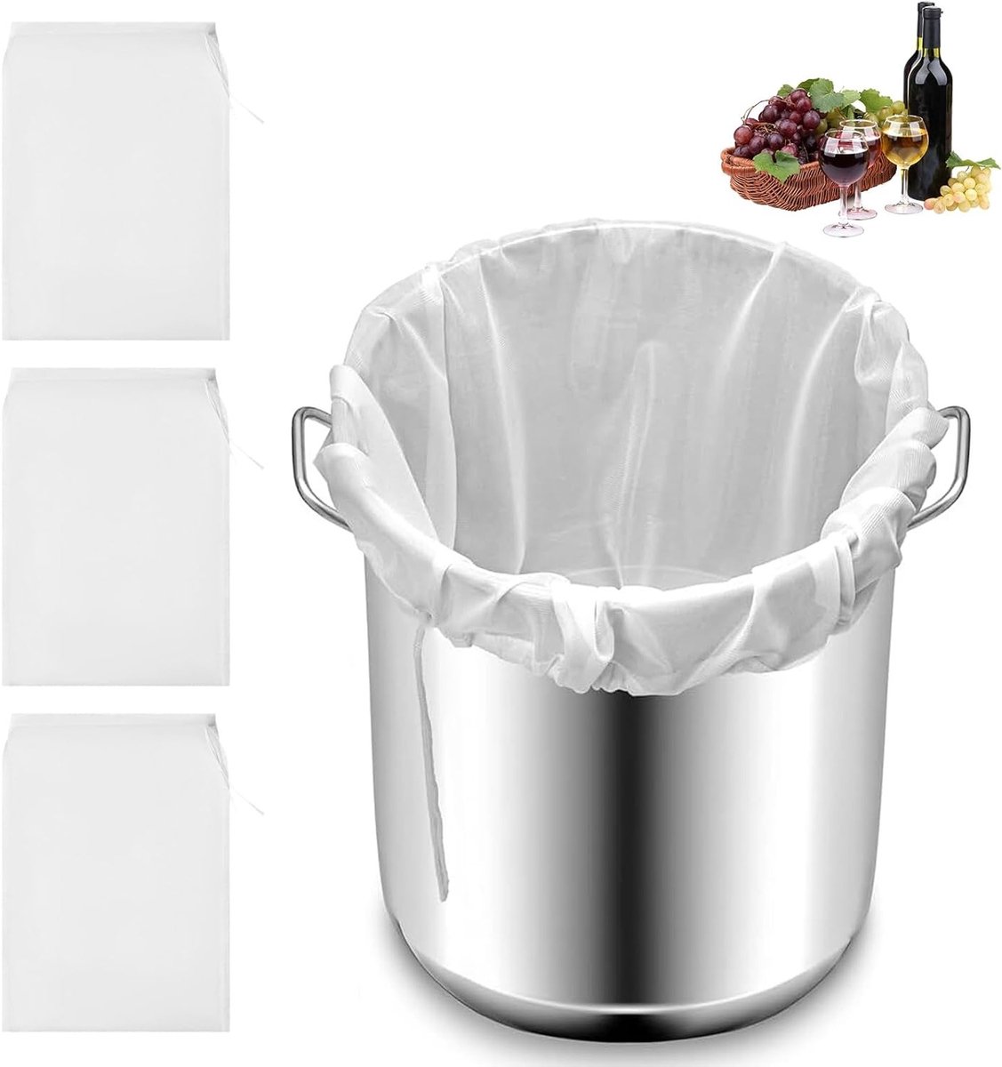 Set van 6 Herbruikbare Notenmelkzeefzakken van 100 Mesh voor Sojamelk, Sap en Jam, 60 x 45 cm