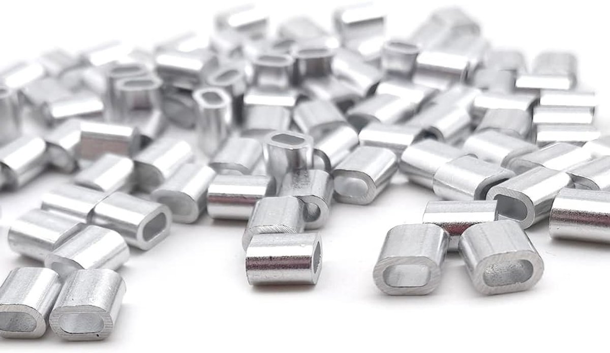 100 stuks Aluminium Persklemmen voor Kabels, Enkele Gat Klemmen voor 2mm Dikte Draad en Koord, Ideaal voor Elektrische Verbindingen en Klussen