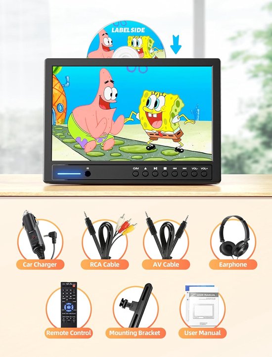 Auto DVD Speler 12,5 Inch - Hoofdsteun Bevestiging - 1080P - Inclusief Hoofdtelefoon & Zuignap - Draagbaar — afbeelding 3
