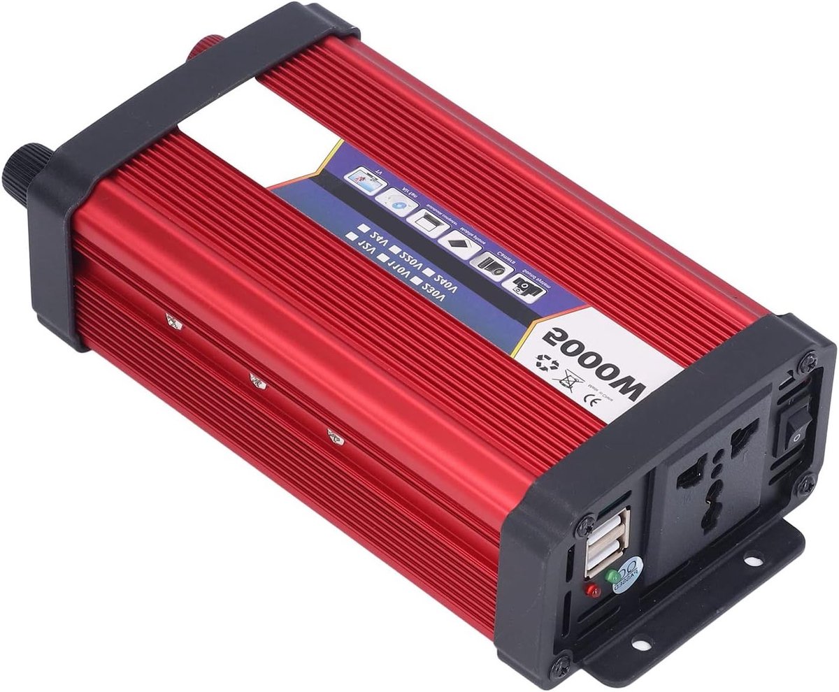 5000W omvormer voor auto, sinusomvormer met 12V stekker en connectie voor inverter, stroomomvormer voor DC naar AC met hoge wattage.