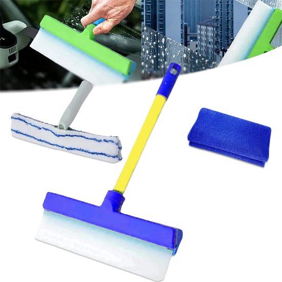 3 Stuks Silicone Raam Wisser Set - Aamwisser - Ramenwasser - 3-in-1 Raamreinigingsset - Handdoeken Inbegrepen - Professioneel Raamreinigingspakket - Badkamer Accessoires - Geschikt Voor Doucheglas, Spiegels En Auto's - Blauw - 30×17cm