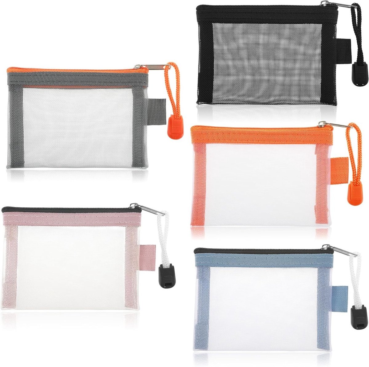 Set van 5 Mini Mesh Zakjes met Rits, 10.5 x 7.5 cm, Cosmetica Organizer, Reisaccessoires, Handige Opbergtas voor Make-up en Kleine Voorwerpen