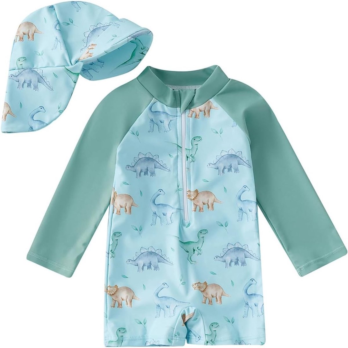Lange Mouwen Zwemoverall voor Baby Jongens met Hoed - Geschikt voor 6 Maanden tot 6 Jaar, UV-bescherming, Sneldrogend, Comfortabel en Ademend