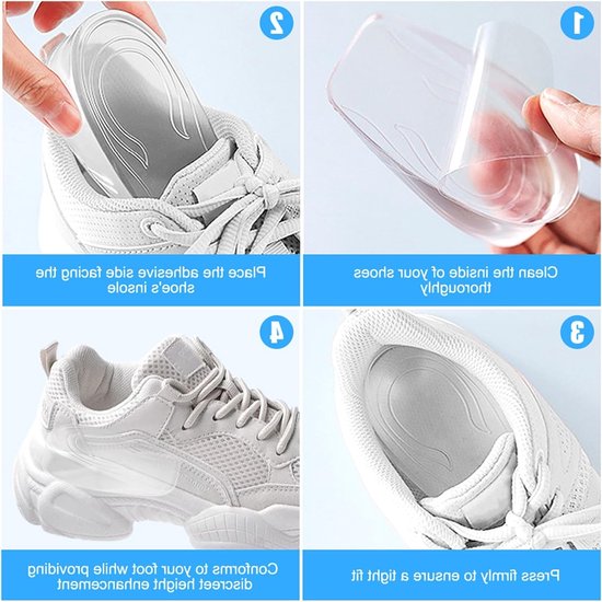 8 Stuks Transparante Gel Hielpads voor Schoenen, Verhogende Inlegzolen voor Comfort en Ondersteuning, Zachte Hielverhogers voor Dames en Heren (2 cm) van Merkloos — afbeelding 4