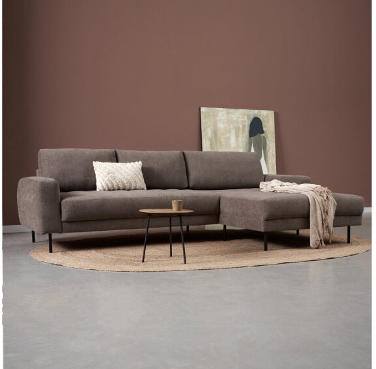 PEPP Interiors OREO hoekbank met chaise longue rechts - linnenlook Tesla 2004 bruin - 275x164x95 cm